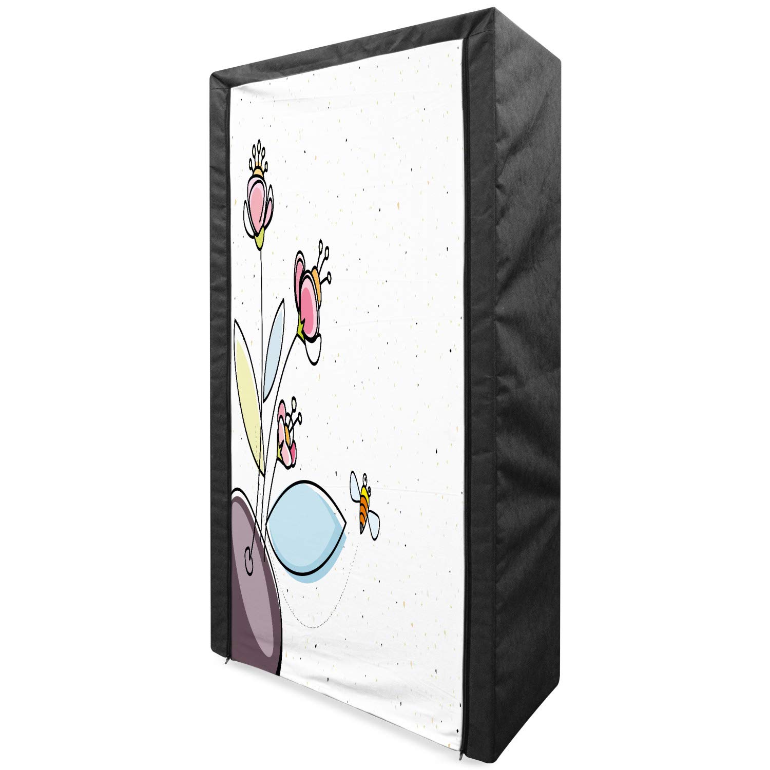 Ambesonne Floral Fabric Wardrobe - Portable Clothing Organizer with Shelves, 33.5 Inch Multicolor Storage Closet - Summer Floral Design with Blossoms, Leaves & Bees - Perfect for Bedroom, Dorm, or Closet Organization