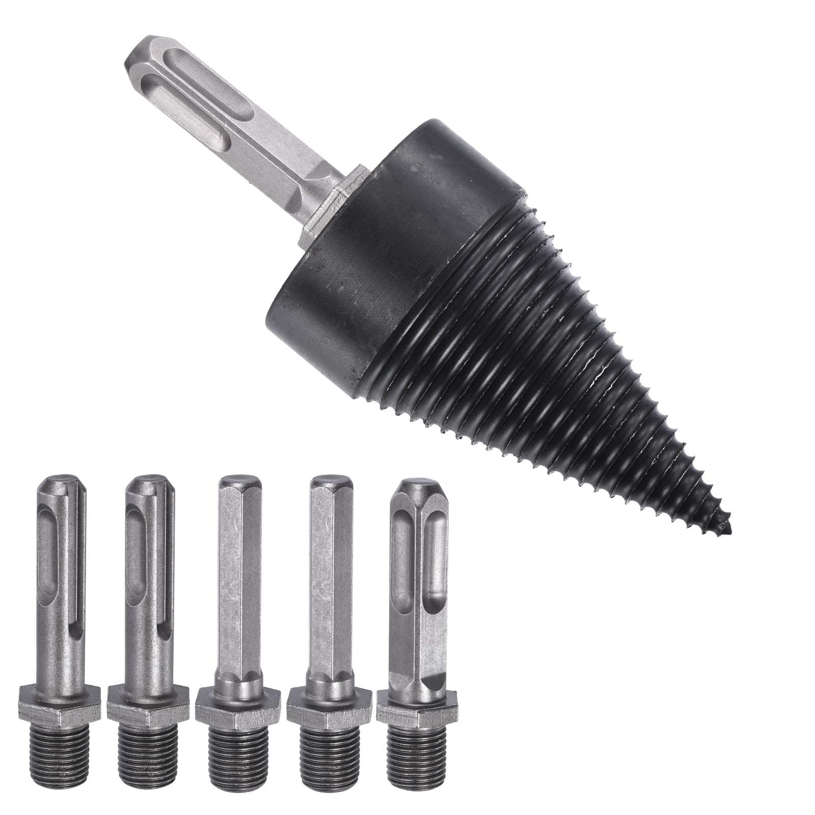 50mm Firewood Log Splitter Drill Bit Set - 7Pcs Removable Cone Screw Driver Bits with Shafts for Electric Drills | Perfect for Home Firewood Splitting, DIY Woodworking & Outdoor Camping