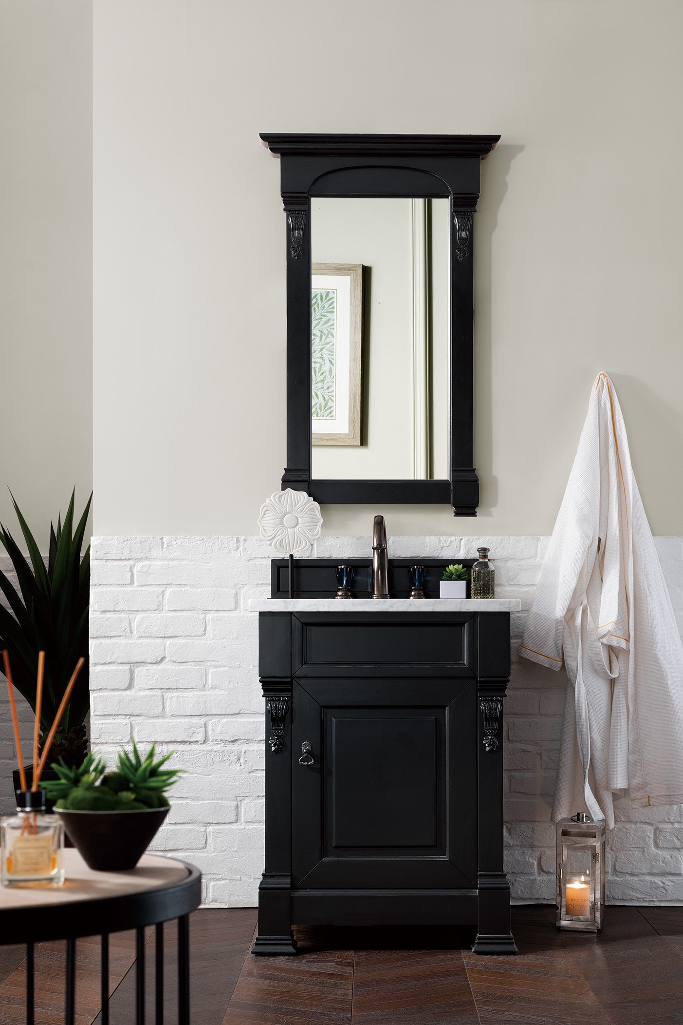 Brookfield 26 Inch Single Bathroom Vanity with Antique Black Finish & 3CM Carrara Marble Top - Perfect for Modern & Traditional Bathroom Designs