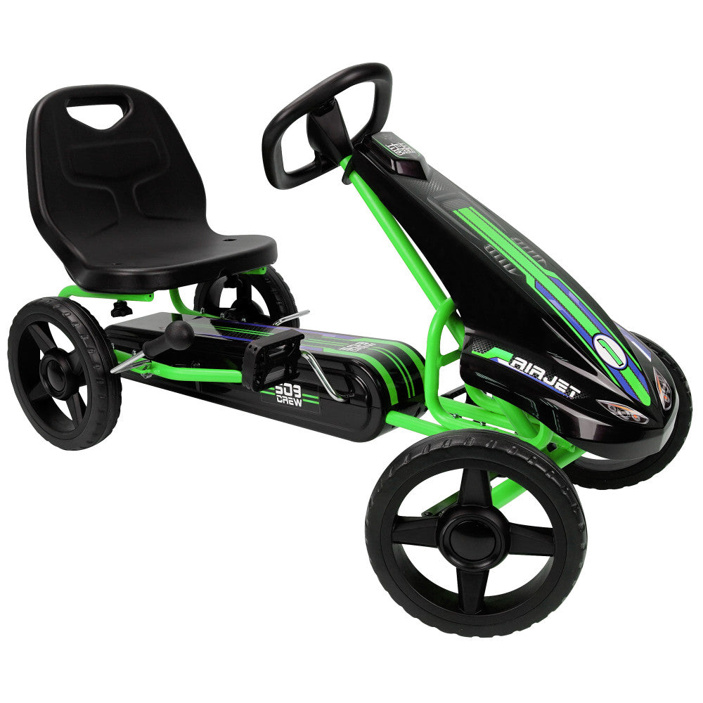 Green Air Jet Pedal Go Kart with Sporty Graphics & Adjustable Seat for Kids - Perfect for Outdoor Racing, Backyard Fun & Birthday Gifts
