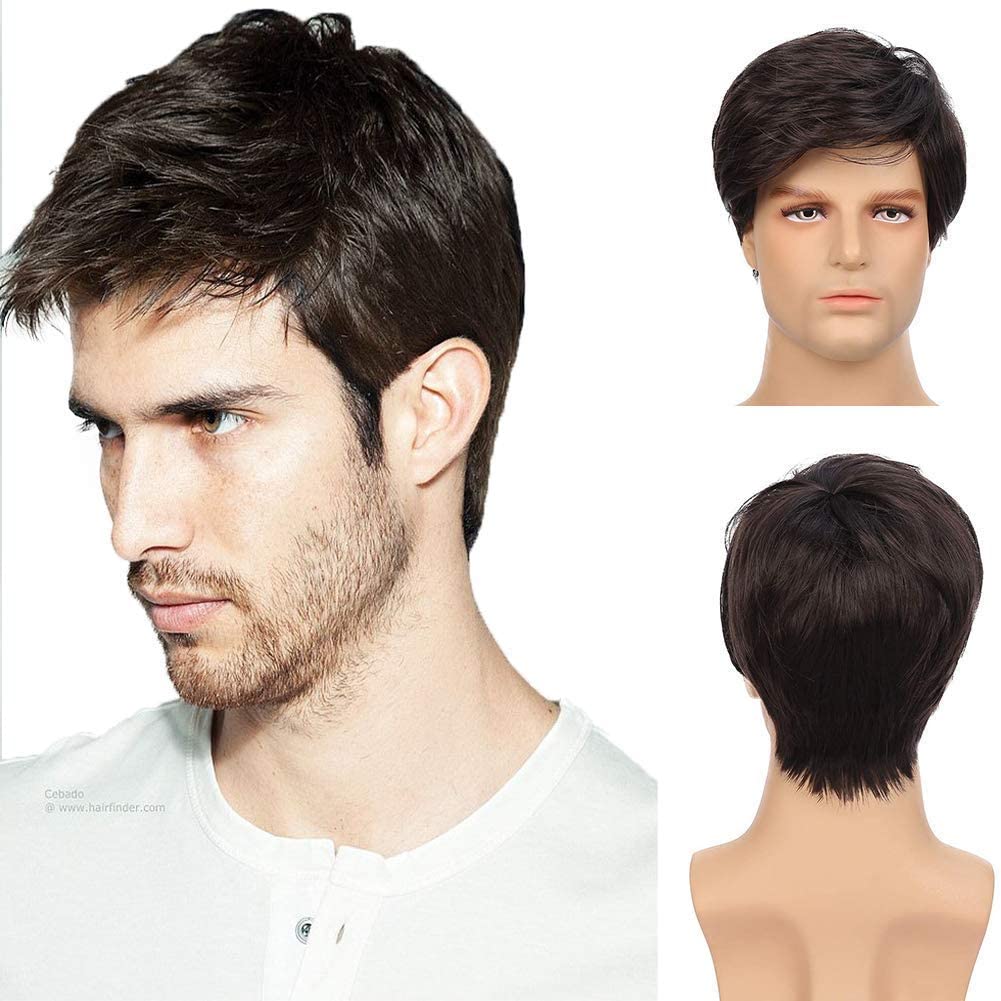 BLUSHIA Synthetic Full Head Men's Hair Wig - Natural Black, Adjustable & Easy to Wear for All Head Sizes - Perfect for Cosplay, Costume Parties & Hair Loss Solutions