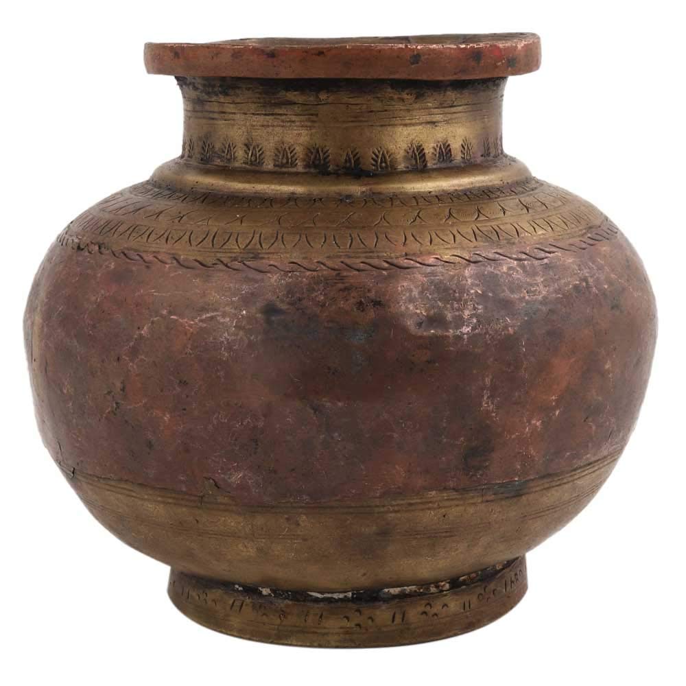 Handmade Vintage Brass & Copper Ganga Jamuna Pot - Authentic South Indian Kitchen Utensil for Traditional Cooking & Home Decor (Pack of 1) | Perfect for Indian Cuisine, Pooja Rituals & Boho Home Decor