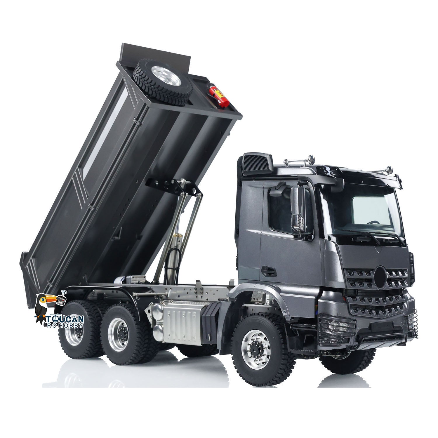 1:14 Scale Metal Hydraulic RC Dump Truck - 6x6 Remote Control Construction Vehicle with Sound & Light System, Bucket Hopper & Lifting Function - Perfect for Construction Site Play, Collecting, and Gift Giving