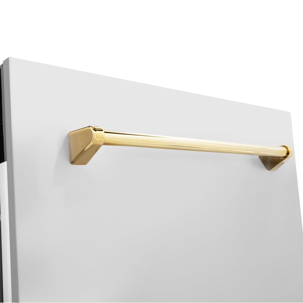 ZLINE Autograph Edition 24 Inch Stainless Steel Dishwasher with Polished Gold Handle - 3rd Rack, Top Control, Tall Tub Design, Ultra Quiet 51dBa (DWVZ 304 24 G) - Perfect for Modern Kitchens and Open-Concept Homes