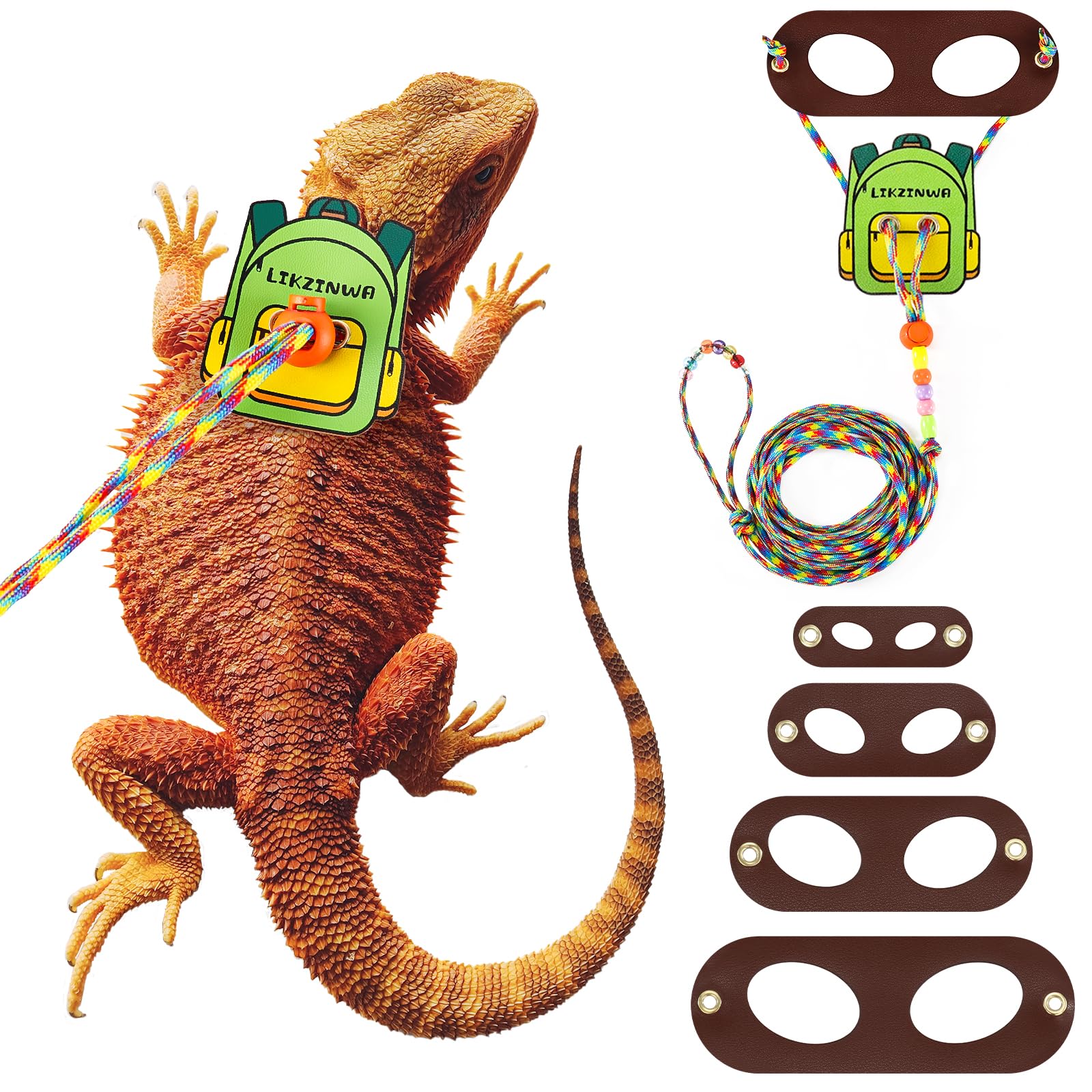 **LIKZINWA Adjustable Bearded Dragon Leash Harness - 4 Sizes for Reptiles & Small Pets - Secure & Comfortable for Outdoor Walks & Travel (Perfect for School, Park & Vet Visits)**