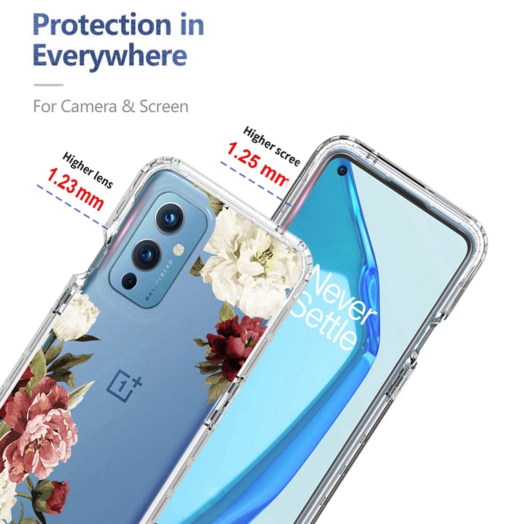 **OnePlus 9 5G LE2110 Phone Case with Tempered Glass Screen Protector - Cute Clear Floral Full Body Protective Cover for OnePlus 9 5G (Flower Design) | Perfect for Daily Use, Travel & Gift Giving**