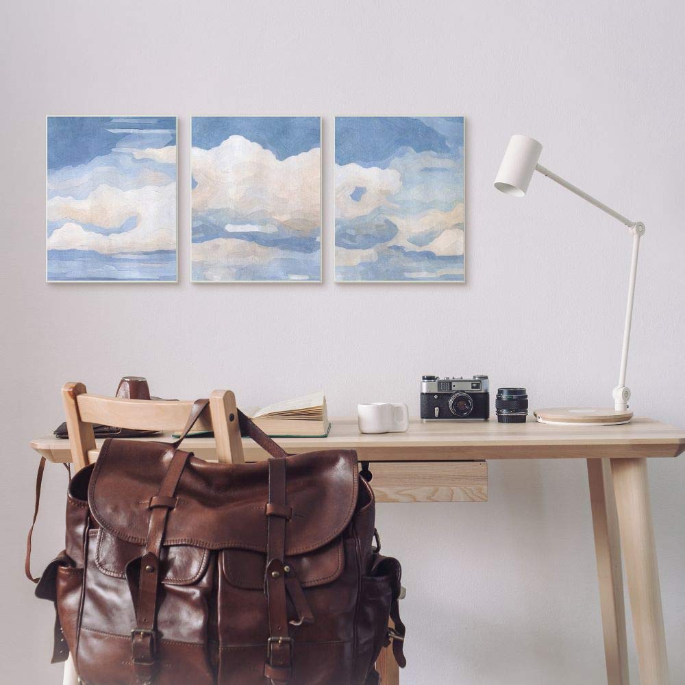 Stupell Industries Sky Blue Cloud Scape Traditional Nature Painting Wall Art - 3pc Set (11x14 Inches Each) with Grey Frame by Emma Caroline - Perfect for Living Room, Bedroom & Office Decor