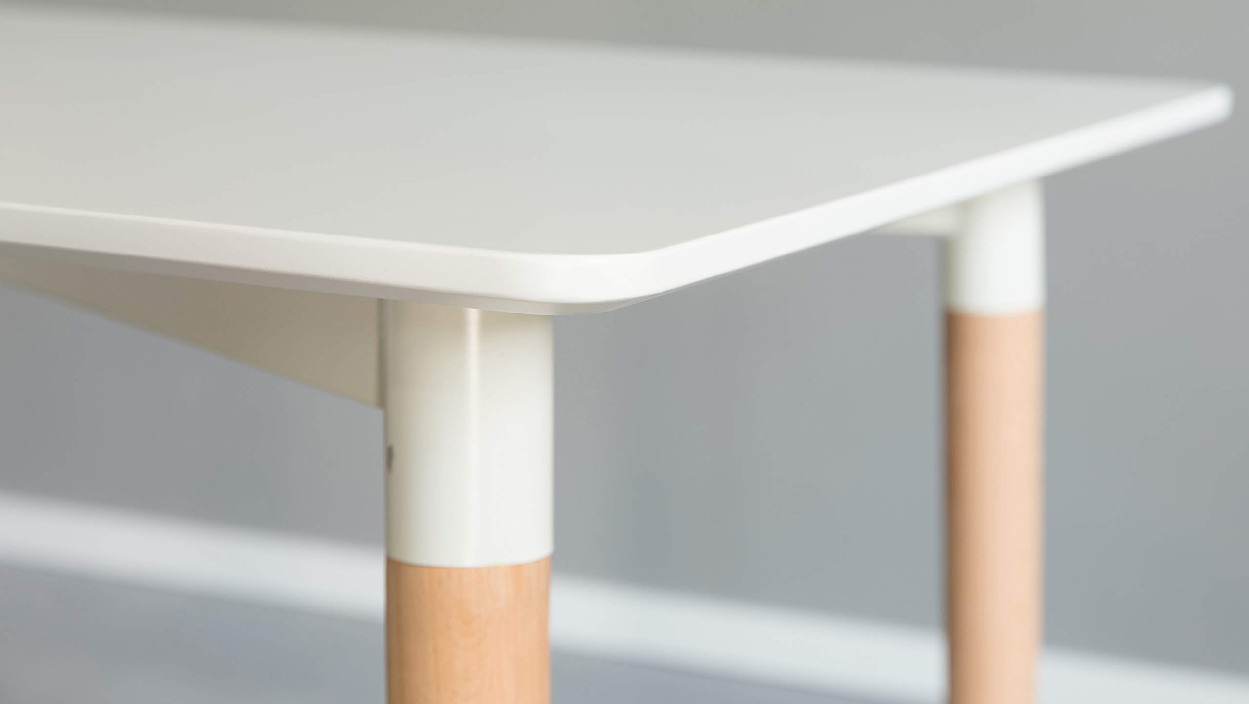 Mid-Century Modern 4 Ft. Rectangular Dining Table - White Plastic Top & Solid Beech Wood Legs | Perfect for Small Spaces, Apartments, and Contemporary Dining Rooms