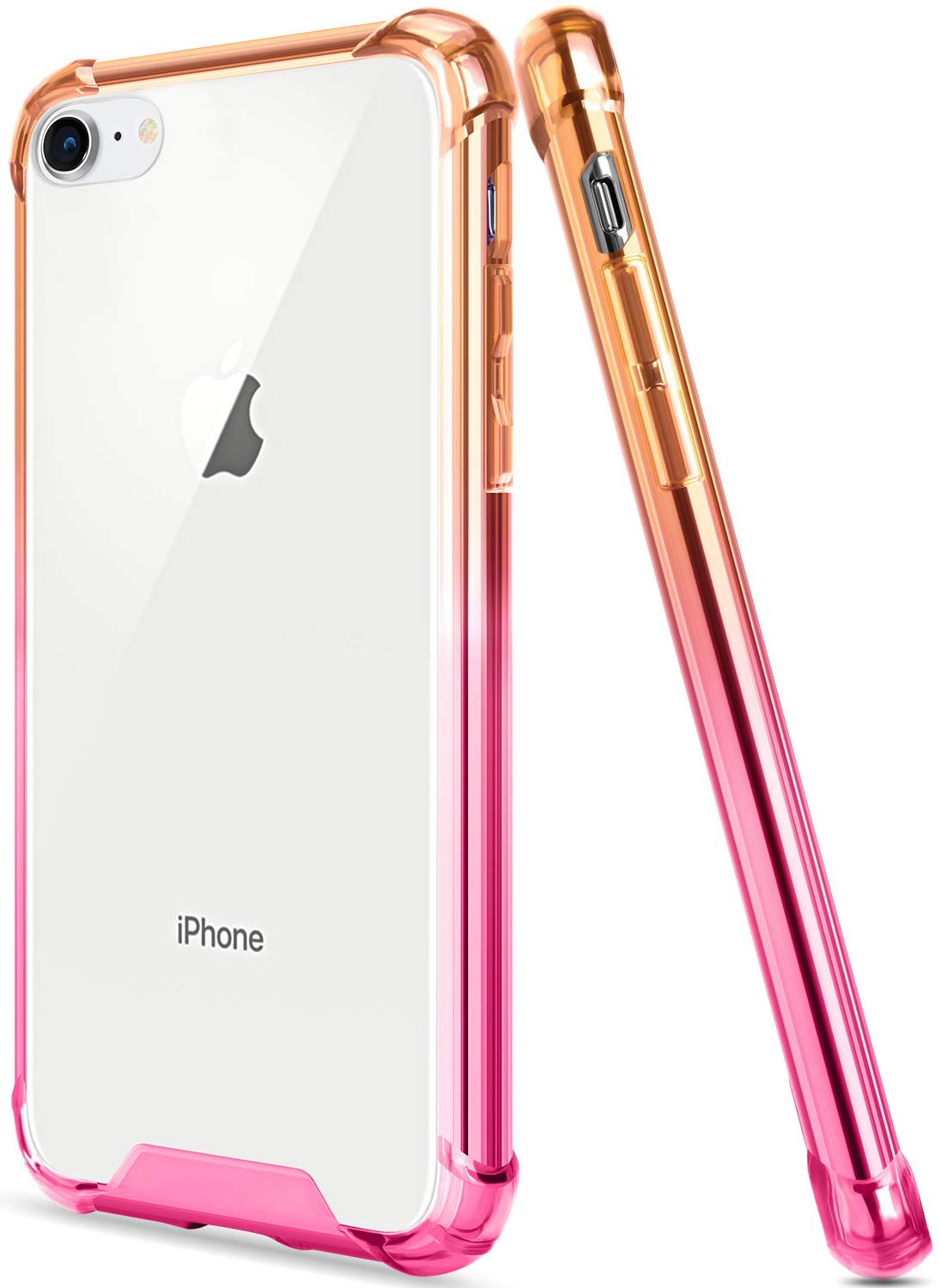 Slim Clear Shockproof iPhone SE 2020/8/7 Case - Cute Anti-Scratch TPU Bumper & Hard PC Back Cover for 4.7 Inch iPhones (Orange Pink) - Perfect for Everyday Protection & Style