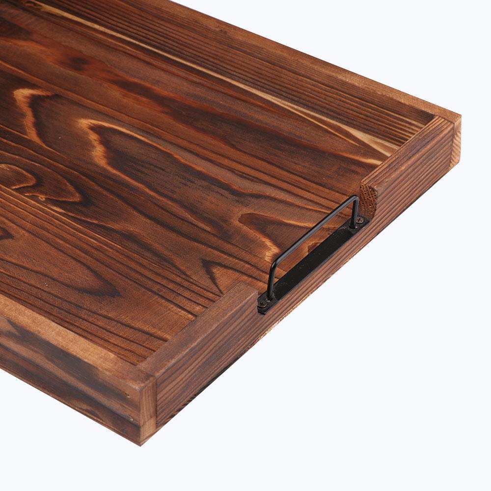 Rustic Wooden Serving Tray Set of 2 - Brown Decorative Food Tray for Coffee, Tea & Snacks - Perfect for Kitchen, Dining Table & Party Serving