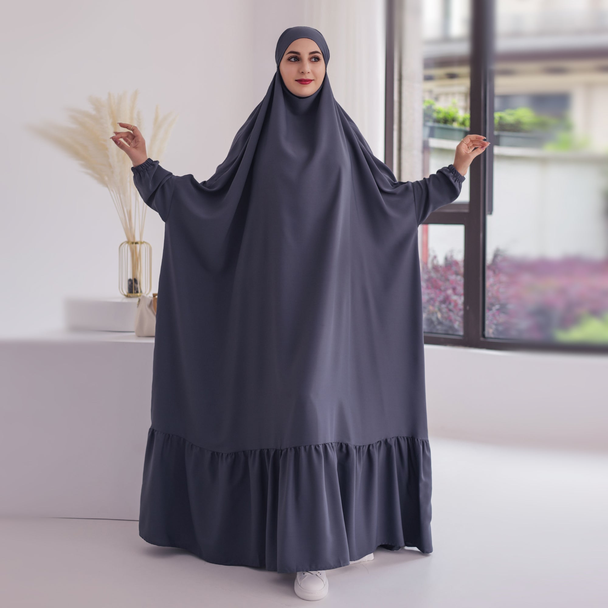 Anissa Jilbab Gray - Modest Muslim Scarf for Women | Perfect for Prayer, Daily Wear & Special Occasions