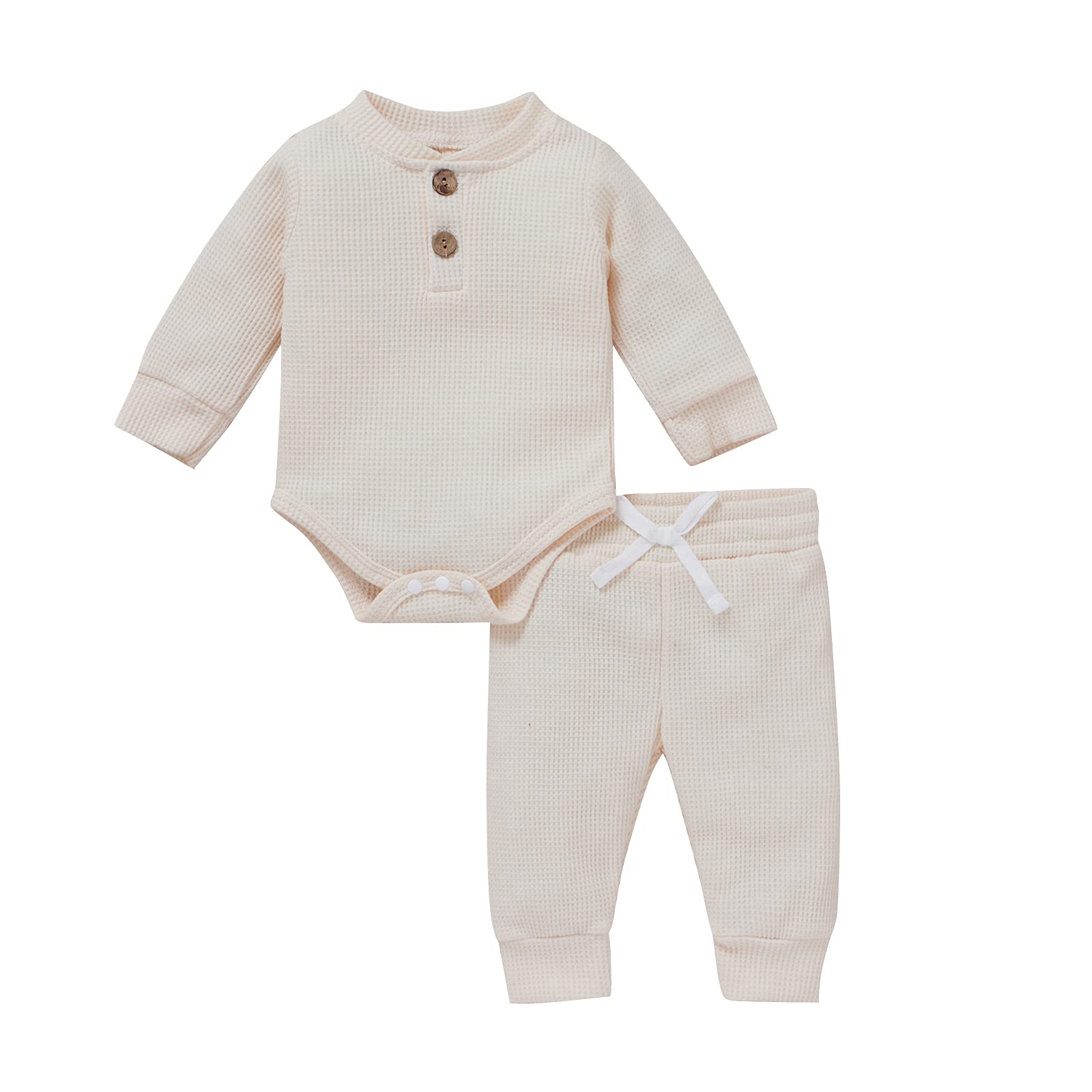 Karesoull Fall Winter Newborn Baby Clothes Set - Unisex Infant Waffle Knit Outfit with Long Sleeve Top & Pants - Cozy Winter Wear for Boys & Girls - Perfect for Family Photos, Holiday Outings & Daily Comfort