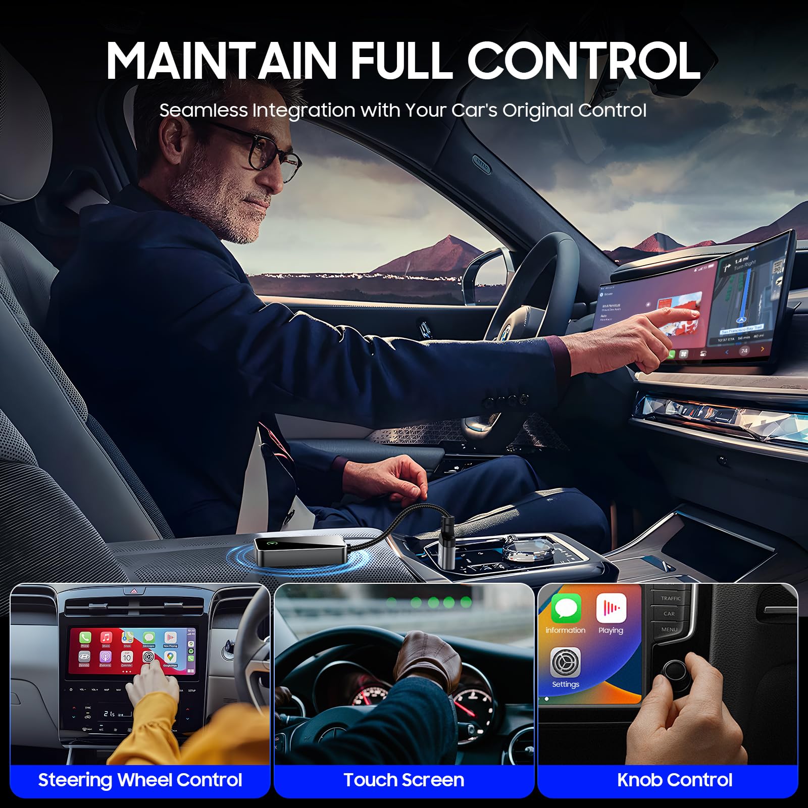 Wireless CarPlay Adapter for iPhone - Apple CarPlay Wireless Dongle, Plug & Play Fast Connection (iOS 10+, 2016+ Cars) | Seamless Music Streaming & Hands-Free Calling for Safer Driving