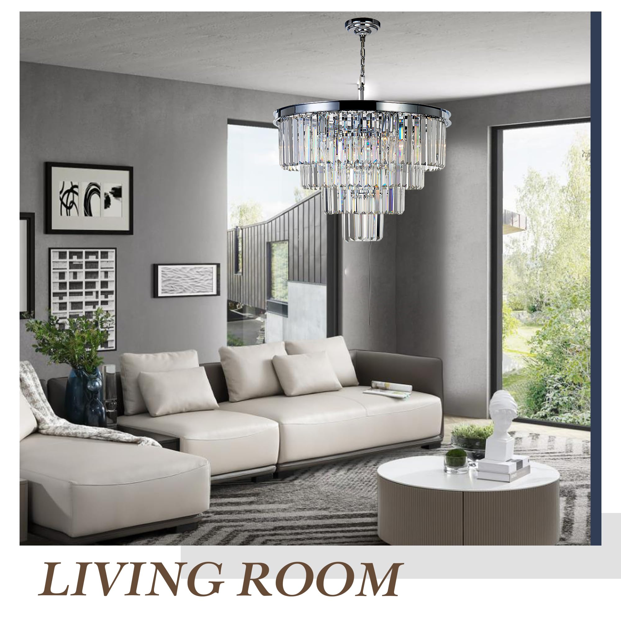 Modern Chrome Crystal 4-Tier Chandelier Pendant Light - 9 Lights, 23.6