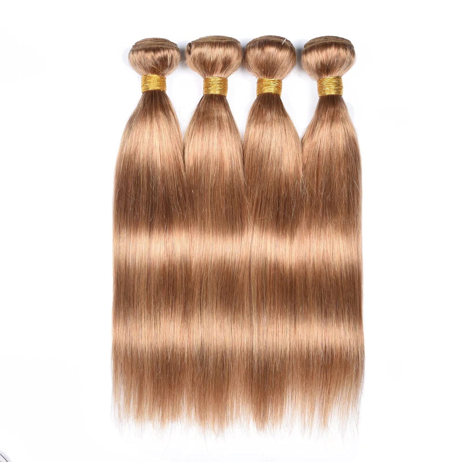 WOME 100% Unprocessed Peruvian Virgin Human Hair Bundles - Silky Straight #27 Honey Blonde (4 Bundles, 16/18/20/22 Inch) | Natural Hair Extensions for Styling & Wefting | Perfect for Daily Wear, Parties & Special Occasions