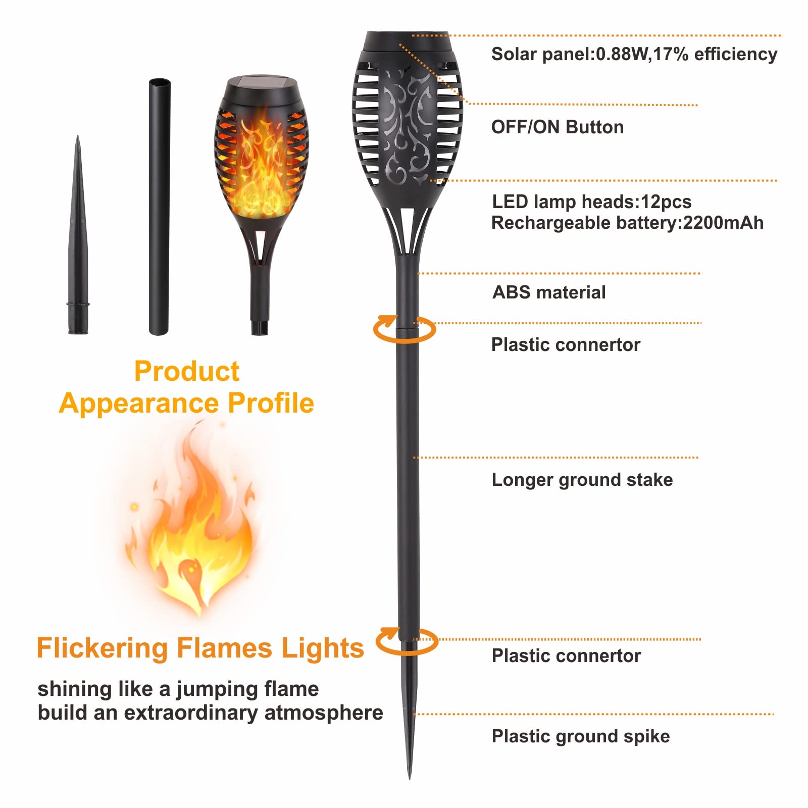 6 Pack Solar Torch Lights Outdoor - Waterproof LED Flame Lights with Flickering Effect for Garden, Patio, Pathway & Yard Decor - Solar Powered Landscape Lighting for Outdoor Ambiance & Safety