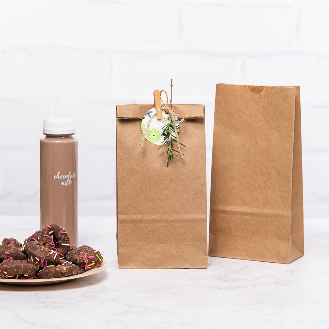 Restaurantware Bag Tek 2 LB Disposable Lunch Bags - 100 Sturdy Kraft Take Out Bags with Flat Bottom | Ideal for Restaurants, Cafes, Bakeries & Popcorn Serving | Eco-Friendly Food Packaging Solution