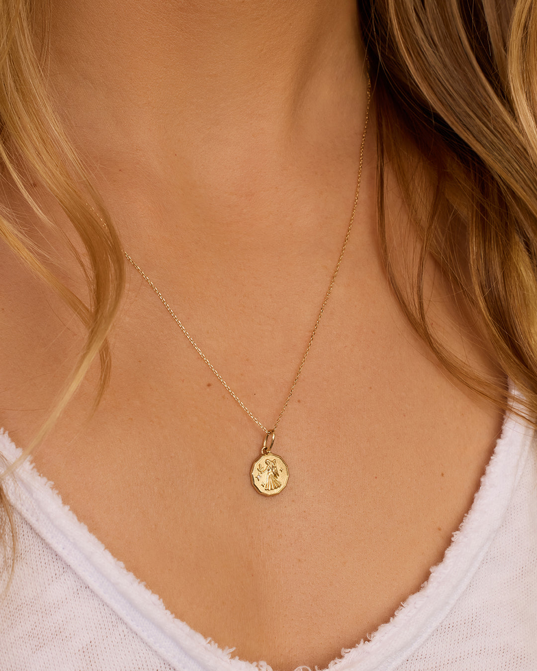 12 Zodiac Diamond Coin Charm Pendant Necklace - Perfect for Birthdays, Gifts & Astrology Jewelry Collections