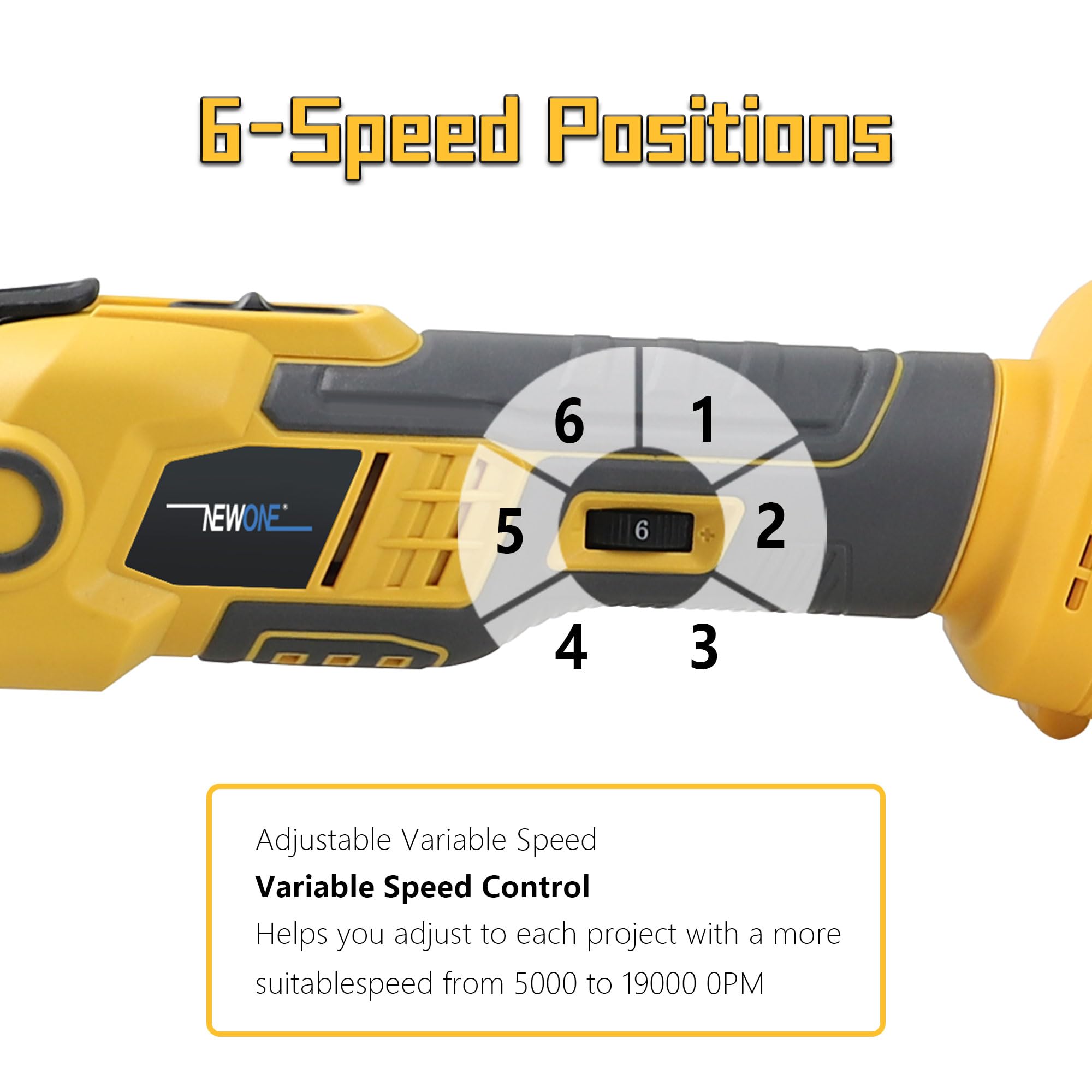NEWONE Oscillating Multi-Tool Kit - Compatible with DeWalt 20V Battery, 6 Variable Speed, 3.6° Oscillation Angle, Anti-Vibration Design with 16-Piece Accessory Blades Set - Perfect for Woodworking, Flooring, Grout Removal & DIY Home Renovation Projects