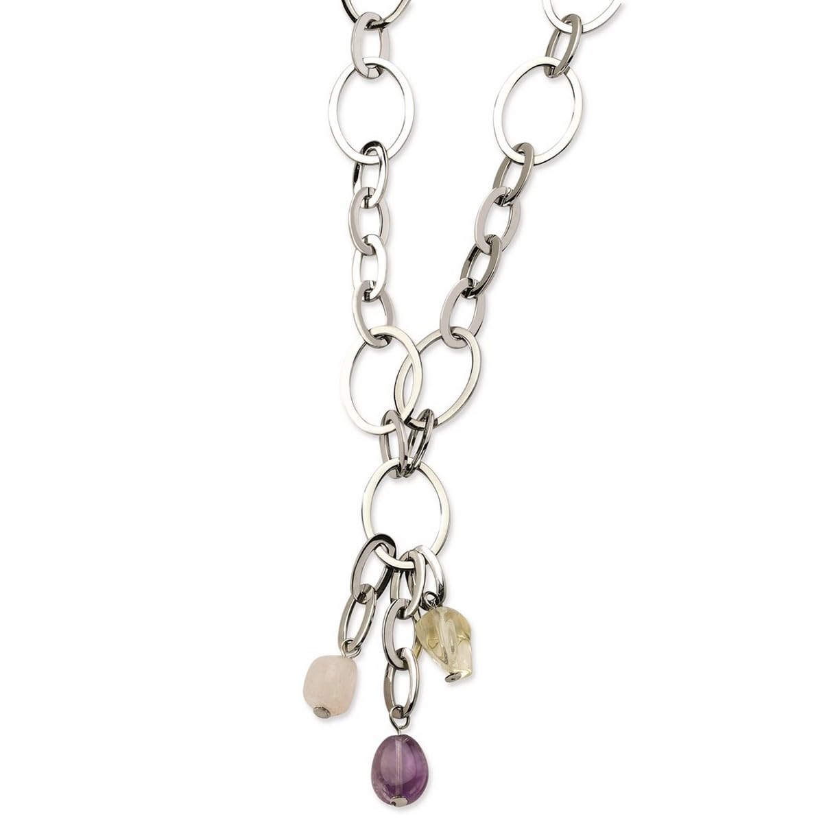 Stainless Steel Polished Lobster Clasp Citrine Amethyst Rose Quartz Pendant Necklace for Women - 20 Inch Chain with 2 Inch Extender, 18.35mm Wide - Perfect for Parties, Weddings & Everyday Elegance