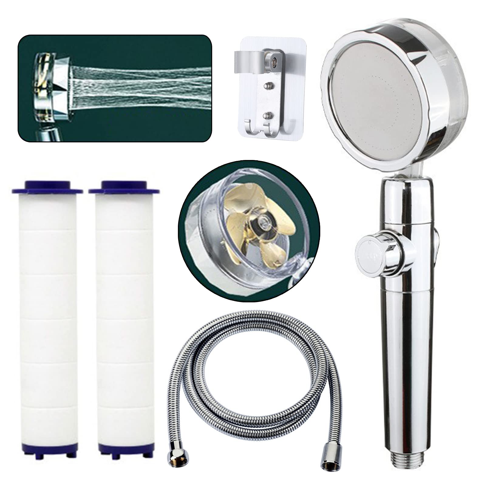 **High Pressure Shower Head with 2 Filters - Turbo Spa Massage & 360° Rotating Handheld Shower Head for Powerful Relaxation - Perfect for Bathroom, Spa, and Gym Use**