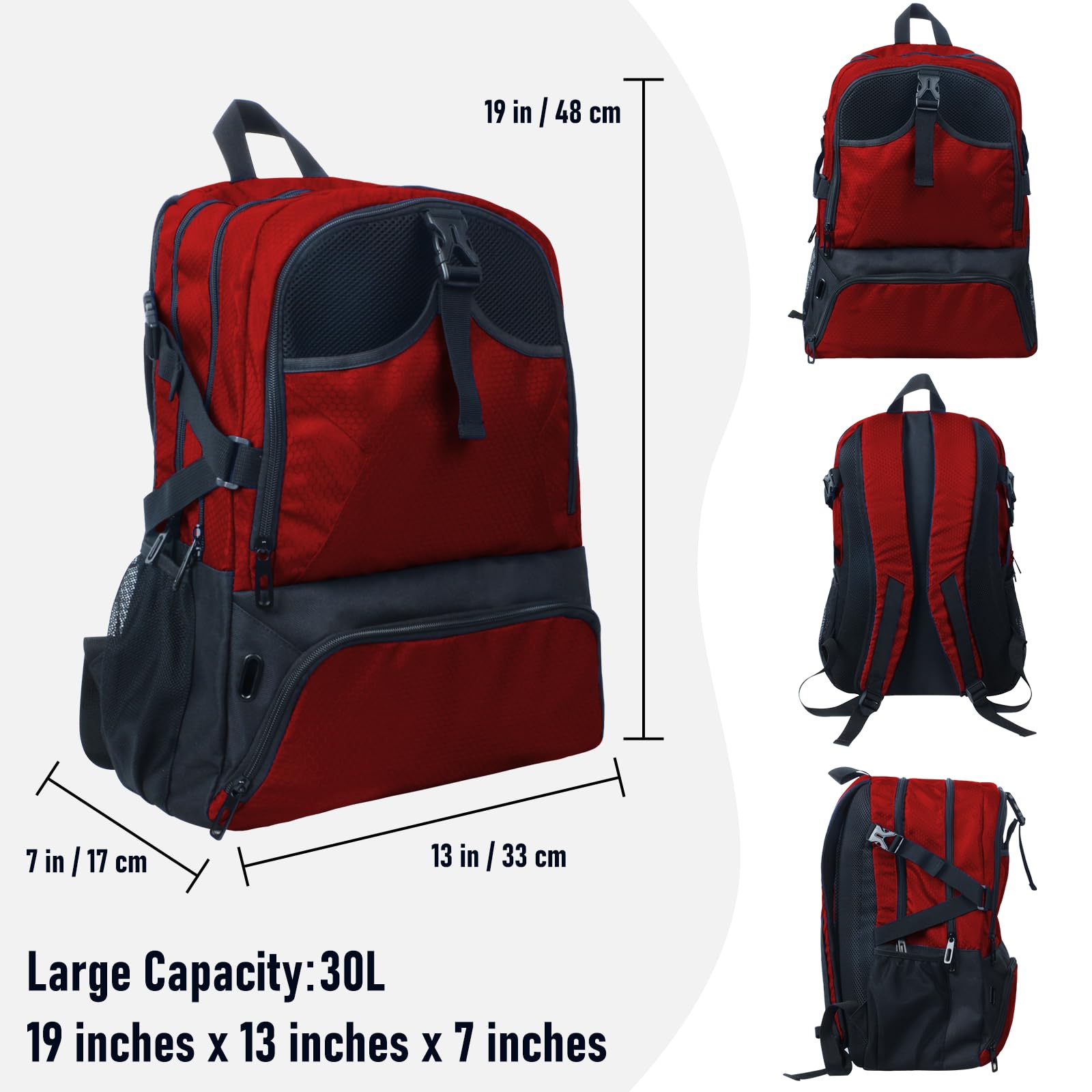 Waterproof Basketball Backpack with Large Shoe & Ball Compartment - 30L Sports Equipment Bag for Men & Women - Perfect for Gym, Soccer, Volleyball, Outdoor & Travel Activities
