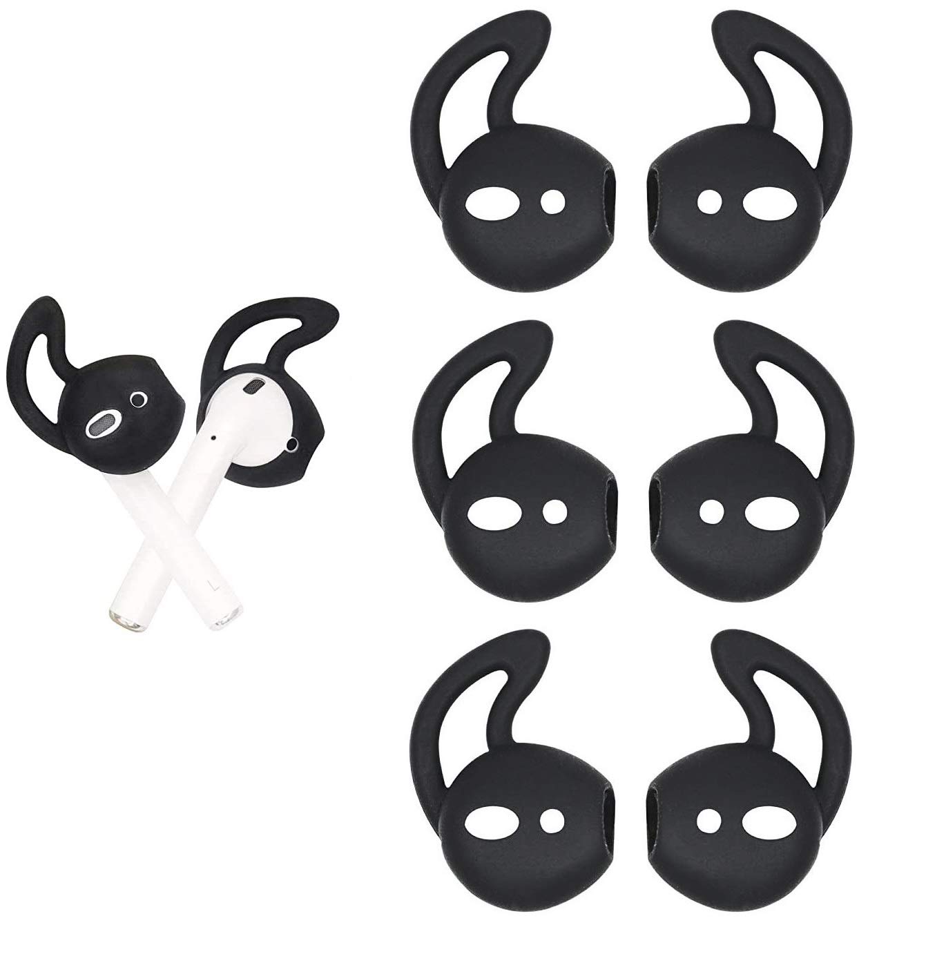Anti-Slip Silicone Ear Hook Covers for AirPods 1/2/Pro - Secure Fit Ear Tips Accessories (3 Pairs, Black) - Perfect for Running, Workouts & Daily Use