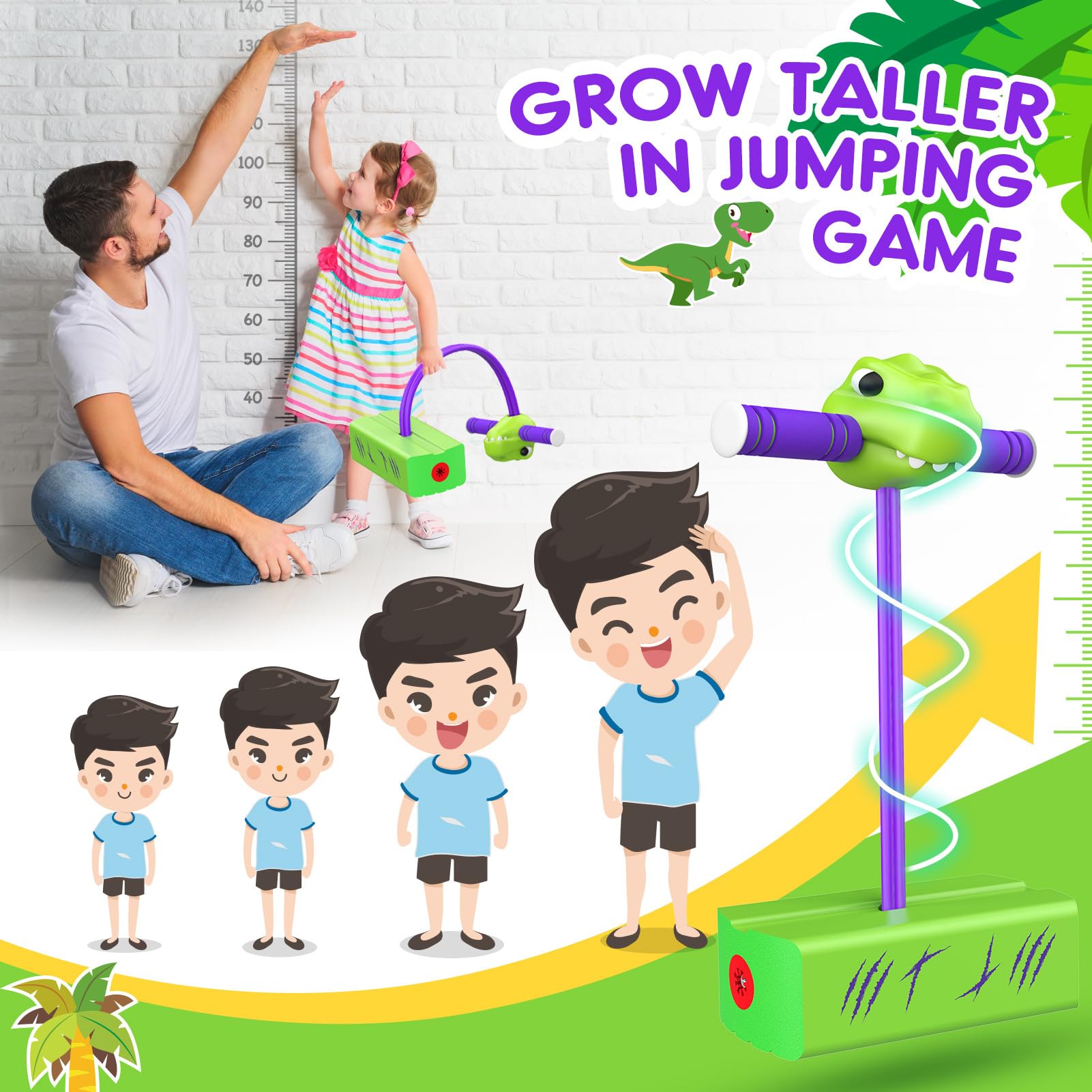 CUUGO LET'S GO! CG Jumping Foam Pogo Stick - Dinosaur Toys for Kids, Outdoor Fun, Birthday Party Gifts, Easter Basket Stuffers for Ages 5-7, Perfect for Backyard Play and Active Learning