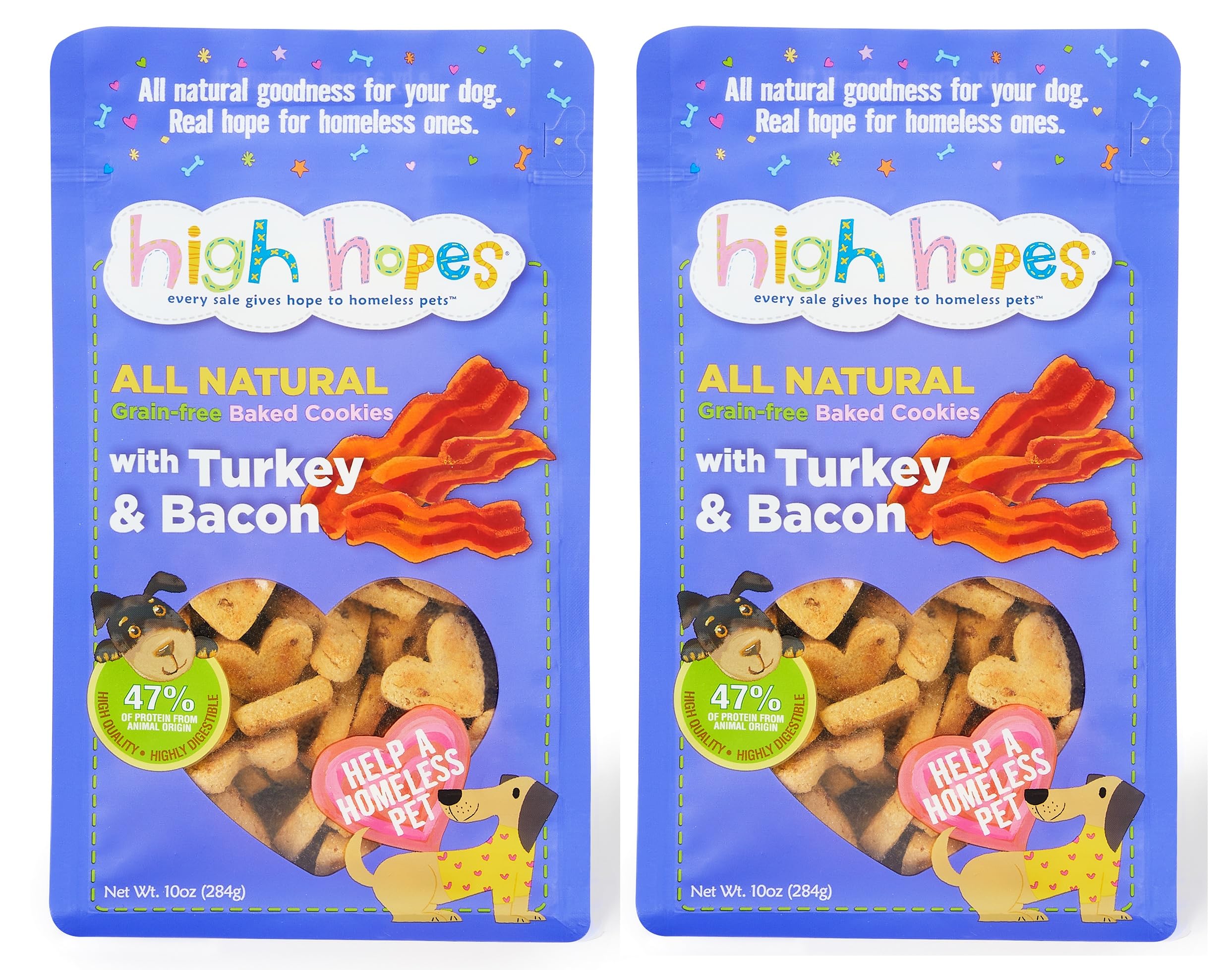 Premium Turkey & Bacon Baked Dog Treats - All Natural, Grain Free Dog Biscuits - 10oz Bag (Pack of 2) - Supports Homeless Pets - Perfect for Training, Rewards & Travel Snacks