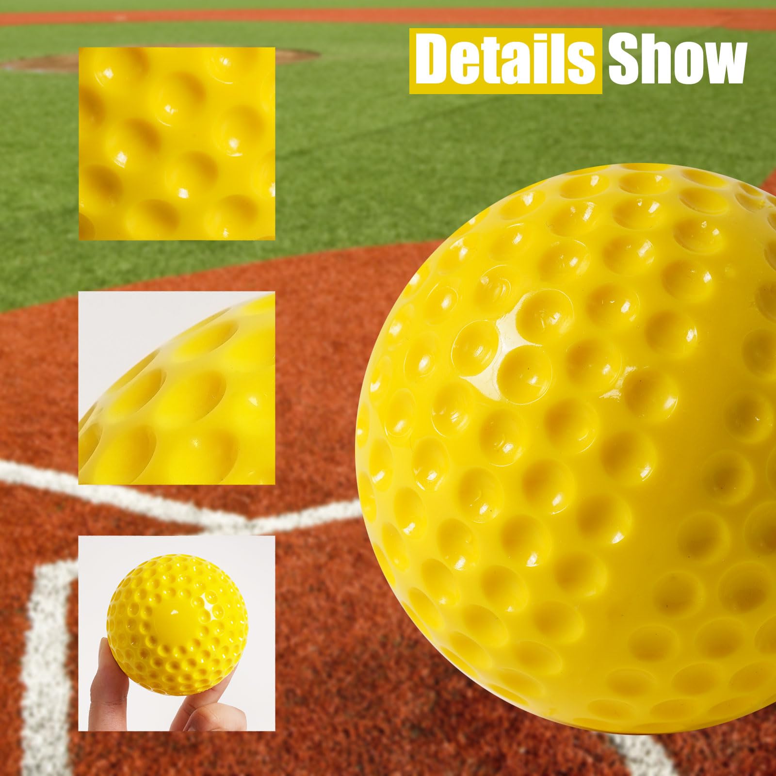 12 Pack Yellow Dimpled Baseballs - 9-Inch Pitching Machine Practice Balls for Hand-Eye Coordination, Hitting & Fielding Training | Perfect for Baseball Drills, Batting Cage & Youth Sports Practice