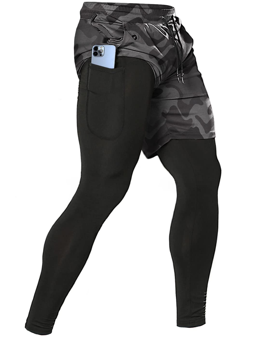 Aolesy Men's 2 in 1 Running & Gym Workout Compression Pants - Breathable Athletic Training Pants for Jogging, Cycling & Fitness Workouts
