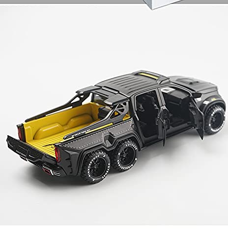 1/28 Scale Alloy Metal Pull Back Toy Pickup Truck with Sound & Light - Realistic Simulation Car Model for Boys - Perfect for Playtime, Collecting & Gifts (Black)