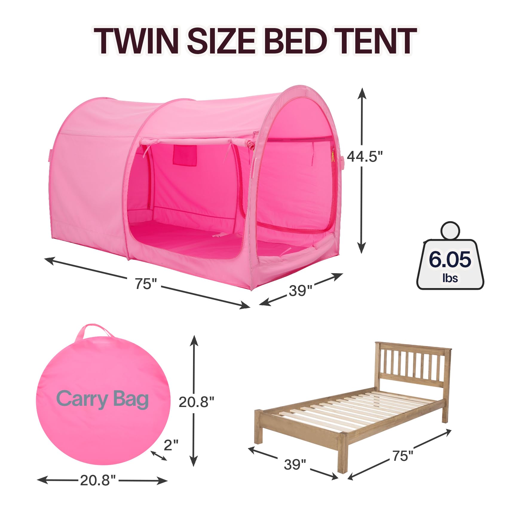 **Dream Tents Bed Canopy Shelter - Pop Up Twin Size for Kids & Adults - Indoor Privacy Cabin, Warm & Breathable (Mattress Not Included) - Perfect for Camping, Sleepovers & Cozy Bedroom Retreats**