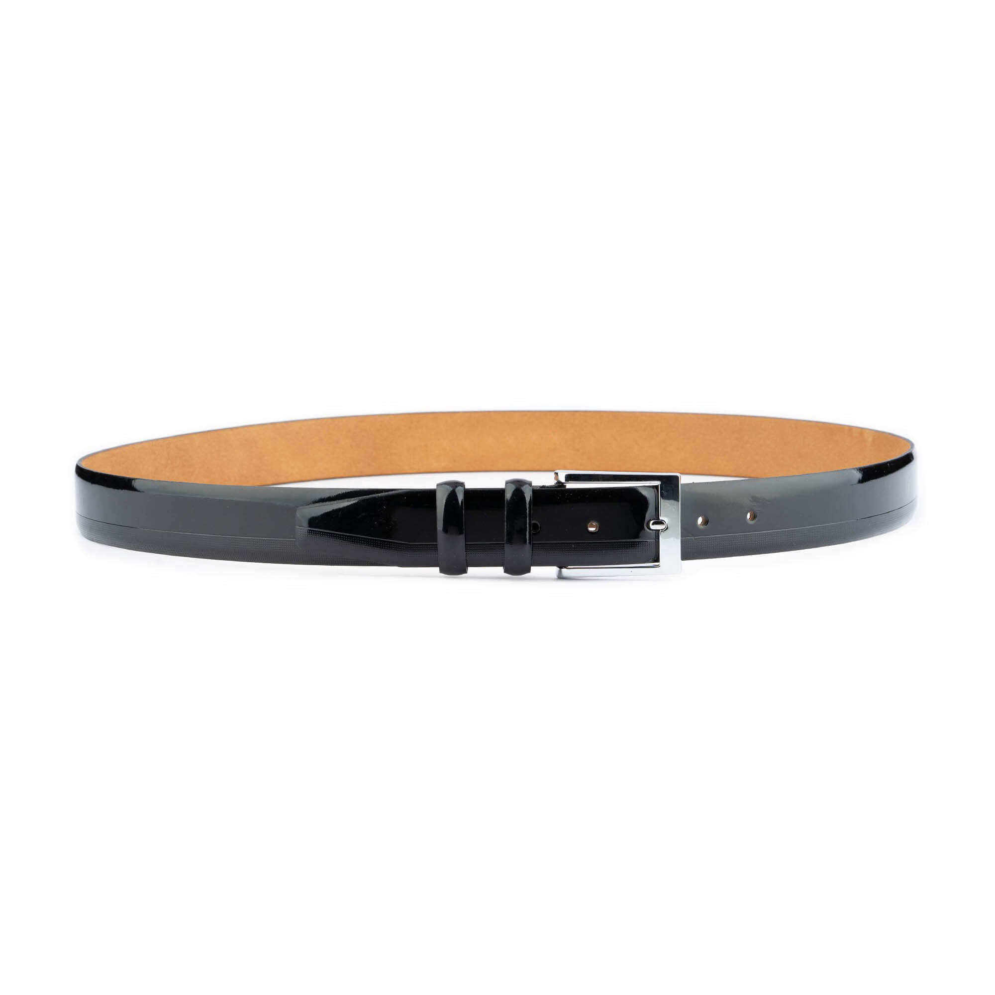 Premium Men's Black Patent Leather Belt with Dotted Line Design - 3.5 cm Width - Formal & Business Attire Accessory for Office, Weddings & Special Occasions