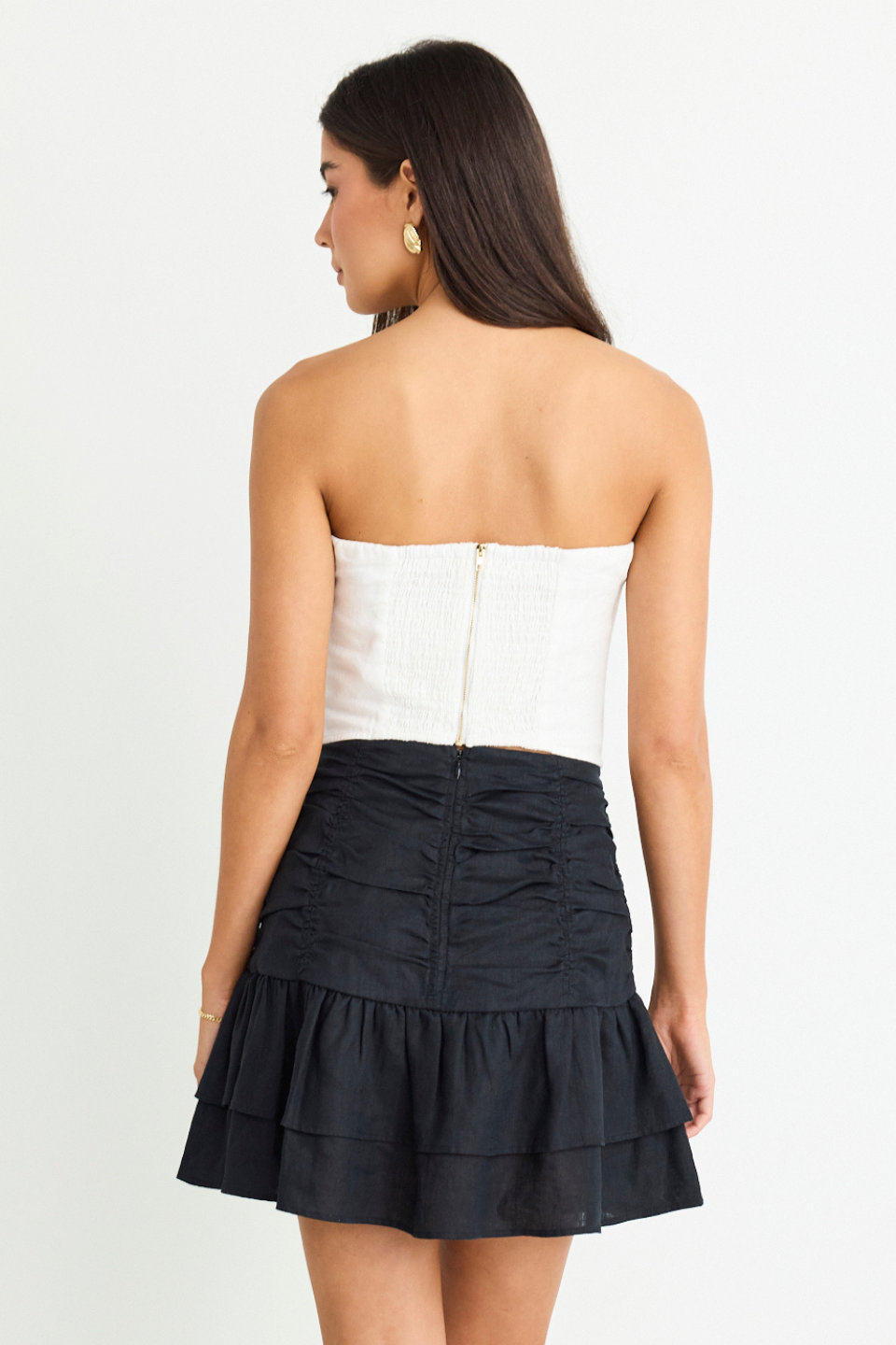 Elegant White Linen Strapless Rouched Blouse for Women | Summer Beach Party & Date Night Outfit