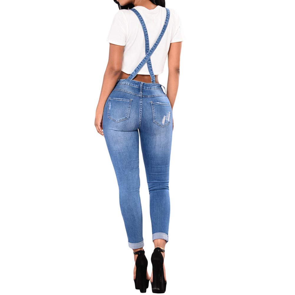 Longbida Women's Skinny Ripped Jeans Denim Jumpsuit Overalls - Distressed Denim Fashion for Casual Wear & Street Style Outfits