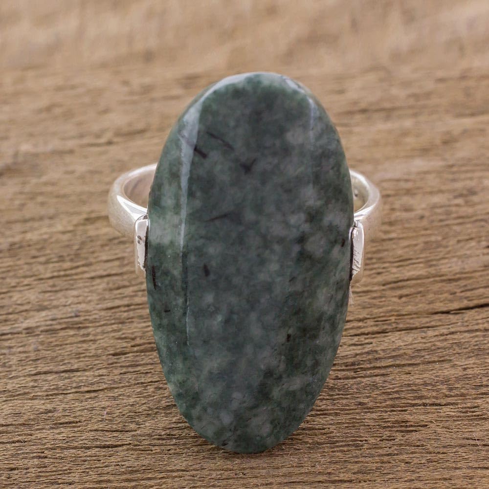 Handmade Jade Cocktail Ring - Sterling Silver Dark Green Guatemalan Artisan Jewelry | Maya Virtue Design for Women | Perfect for Parties, Weddings & Special Occasions