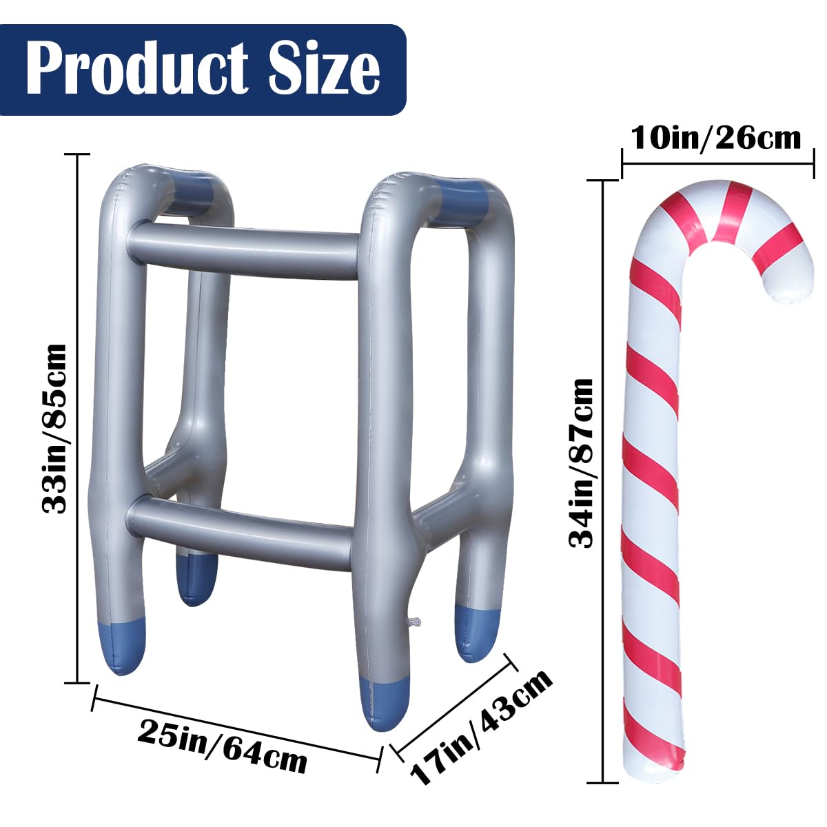 DOERDO 2-Pack Inflatable Walker and Cane Set - Hilarious Gag Gifts for Halloween, Christmas & Retirement Parties - Funny Old Age Costume Accessories for Dress Up & 100th Day of School - Perfect for Senior Pranks, Themed Events & Comedy Skits