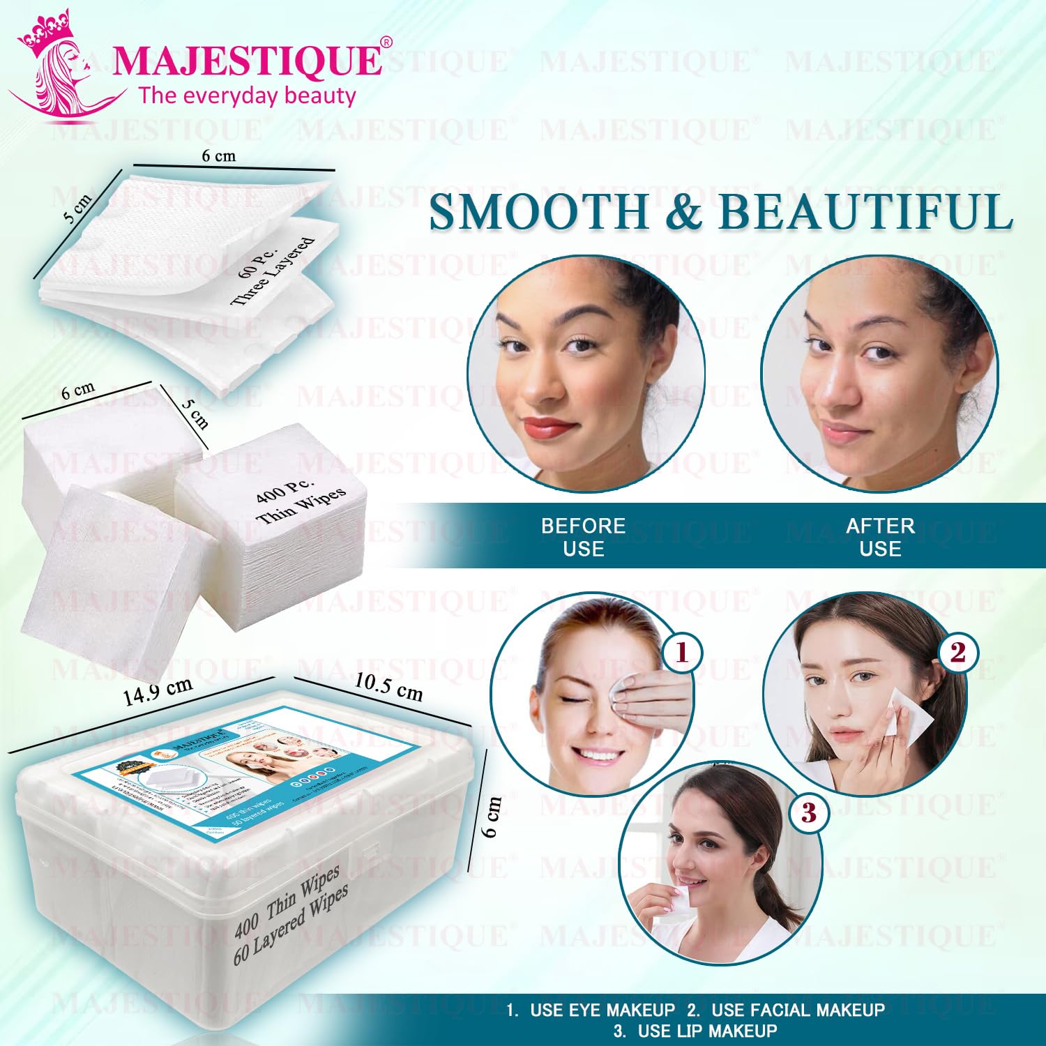 Majestique Reusable Cotton Face Pads & Finger Sponge - Soft Makeup Remover Wipes for Eye & Face Cleansing, Pure Cotton Toner Pads (460 Count) - Eco-Friendly Beauty Routine Essential for Daily Skincare & Makeup Removal