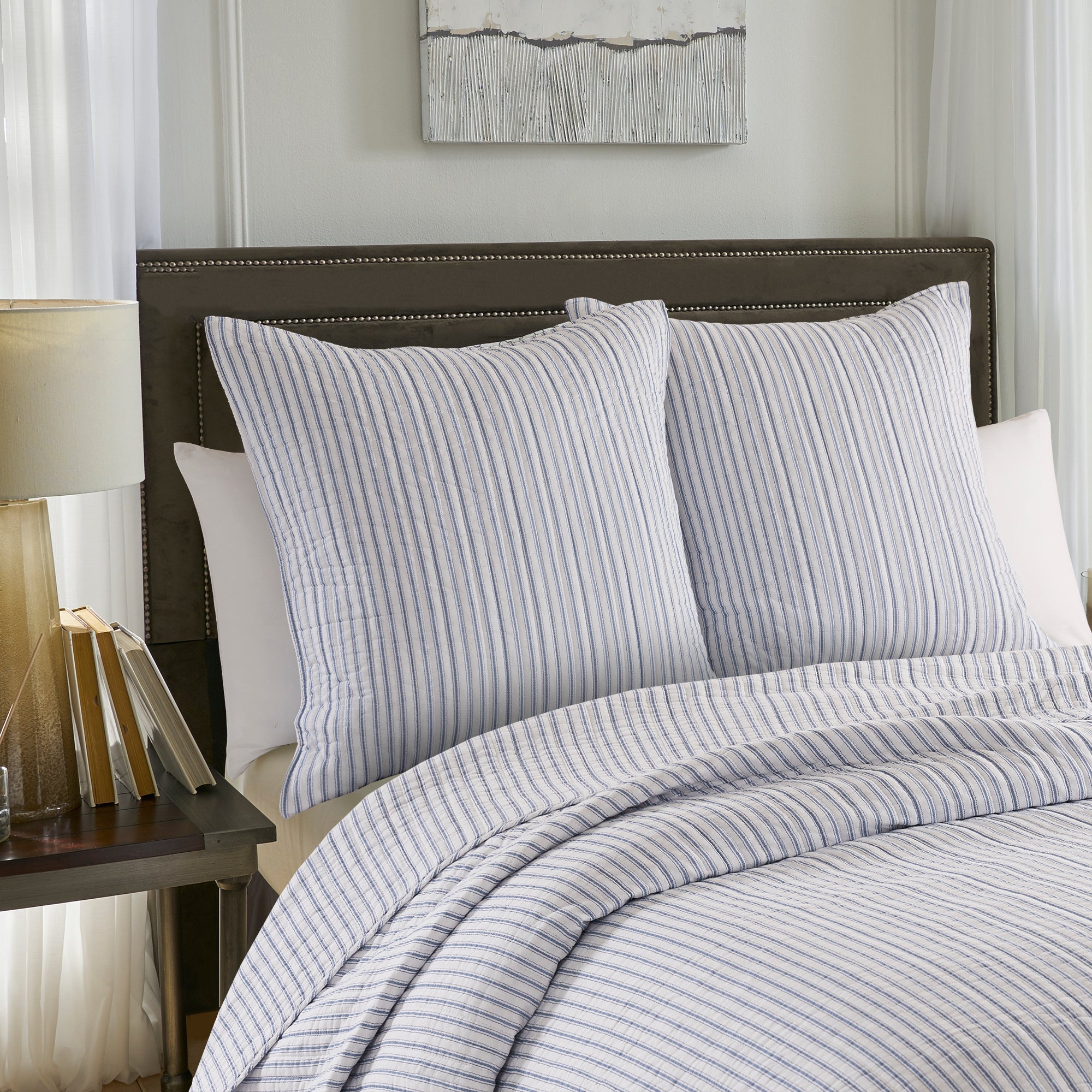 Tobago Stripe Euro Sham Pillowcase Set of 2 - Premium Cotton Decorative Pillow Covers for Sofa, Bed & Home Decor