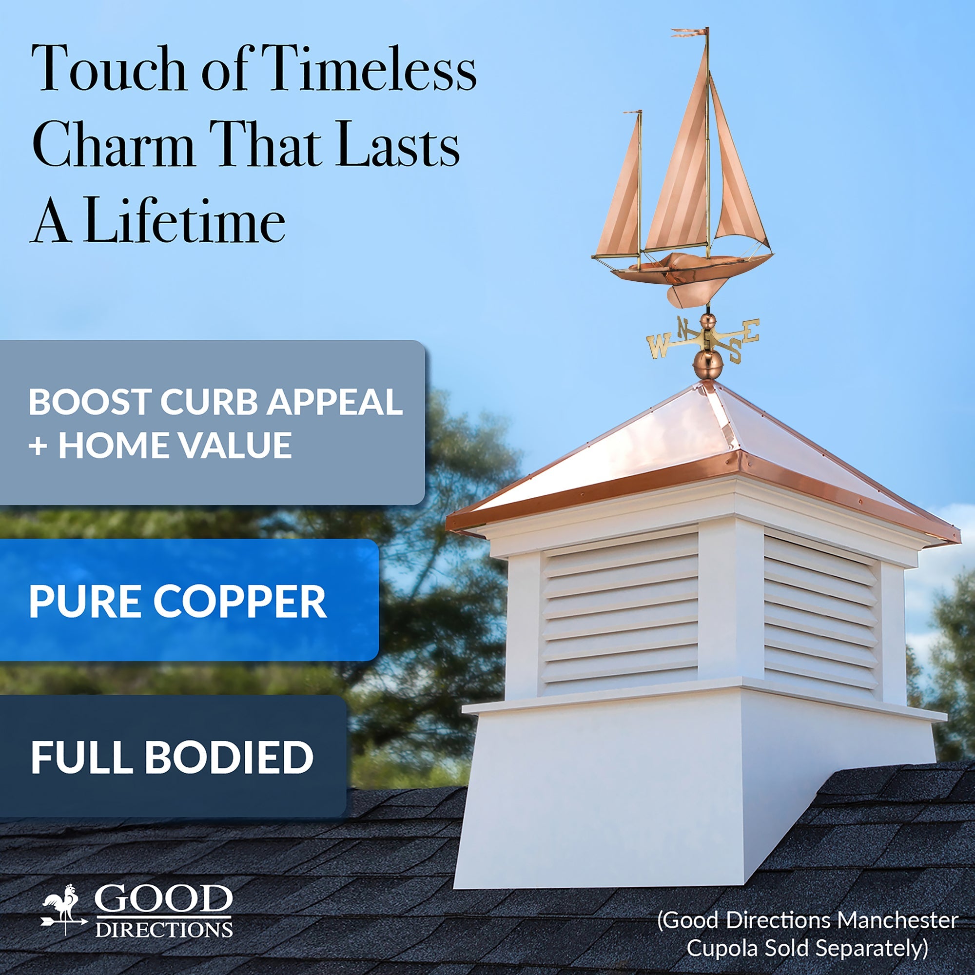 Large Sailboat Weathervane - Nautical Outdoor Decor for Garden, Yard, or Roof - Perfect for Coastal Homes, Beach Houses & Sailboat Enthusiasts