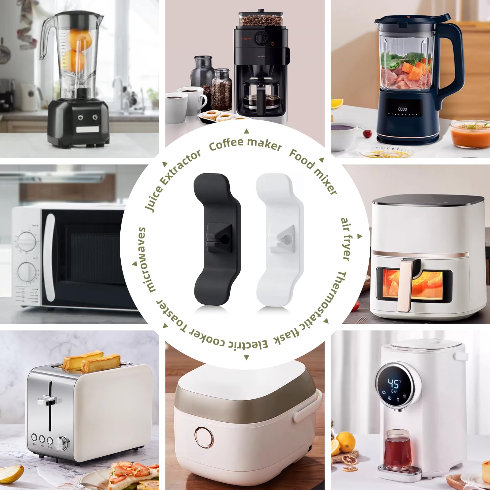 10-Pack Cord Organizer for Kitchen Appliances - Cable Clips Holder for Mixer, Blender, Coffee Maker, Pressure Cooker & Toasters - Keep Countertops Tidy & Safe (Stick-On Design)