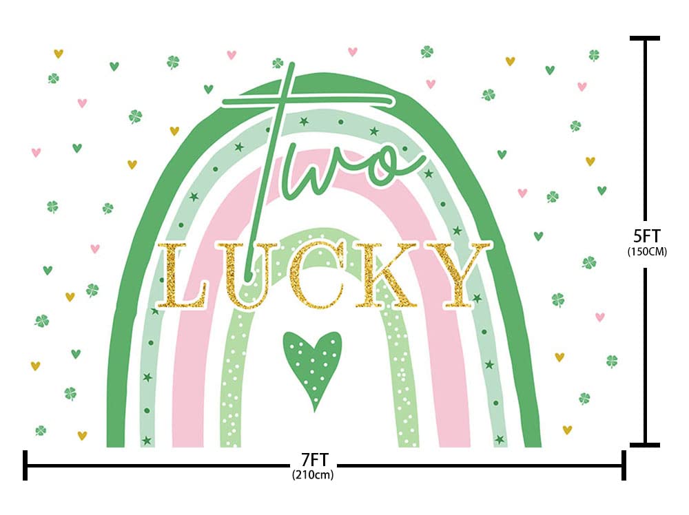 MEHOFOND Boho Birthday Backdrop for Girls - 2nd Birthday Party Decorations, St. Patrick's Day Shamrock Green Clover Background - 7x5ft Vinyl Photo Prop for Cake Table, Studio & Home Decor - Perfect for Baby Showers, Themed Parties & Photo Booths
