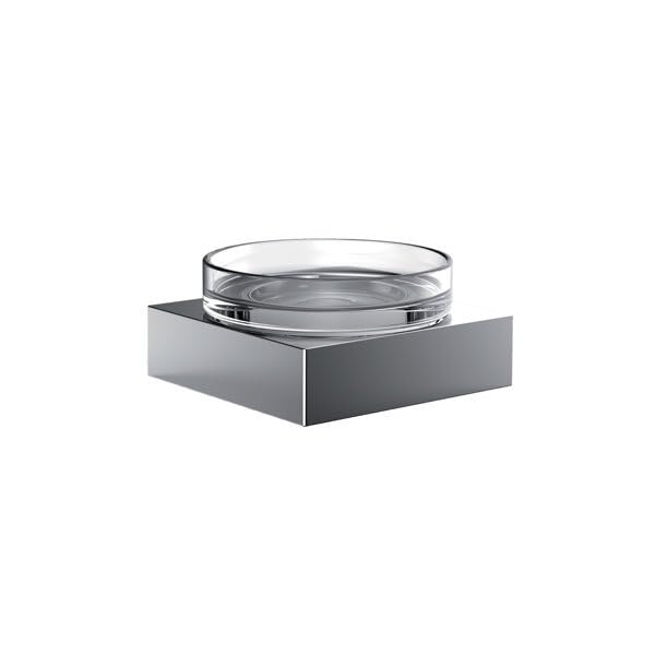 Emco Liaison 183000101 Round Chrome Soap Dish for Shower Rail - 90 x 90mm Glass Soap Holder - Perfect for Bathroom, Spa & Shower Organization