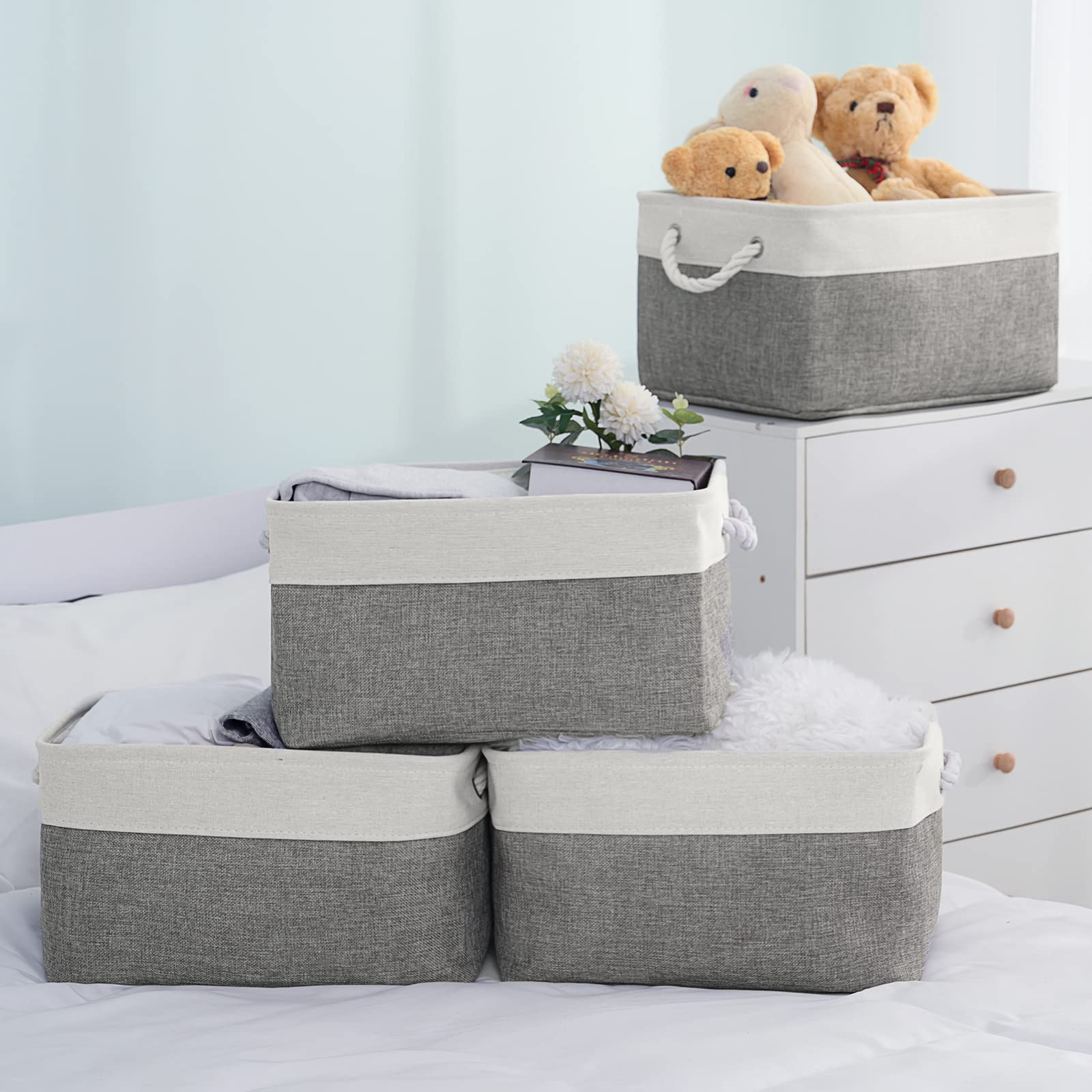 16x12x8 Inch Sturdy Canvas Storage Baskets with Handles - Foldable Fabric Storage Bins & Organizer Cubes for Clothes, Toys, and Home Organization | Perfect for Closet, Nursery, and Office Storage
