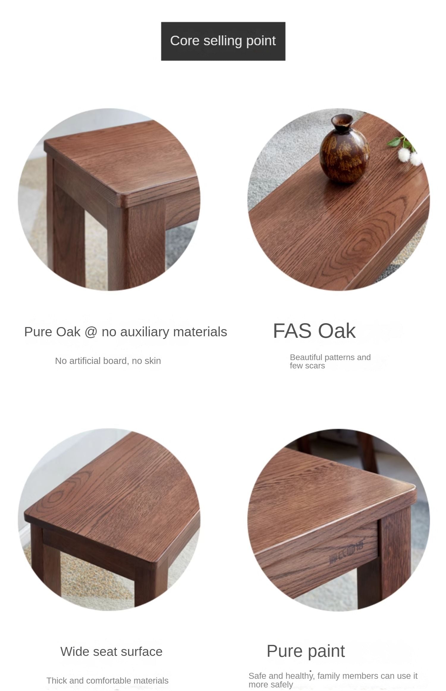 Solid Oak & Black Walnut Nordic Style Long Bench - Rustic Wooden Entryway, Dining Room, or Bedroom Seating Furniture for Home Decor