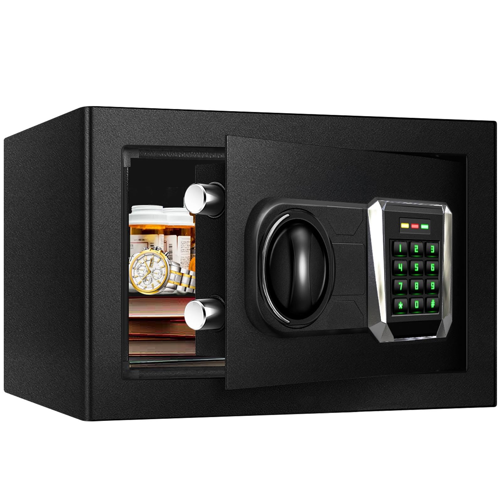 Fireproof Waterproof Home Safe Box - 1.0 Cu Ft Security Lock Box with LED Light & Type-C Charging for Money, Jewelry, Documents | Ideal for Bedroom, Office & Emergency Use