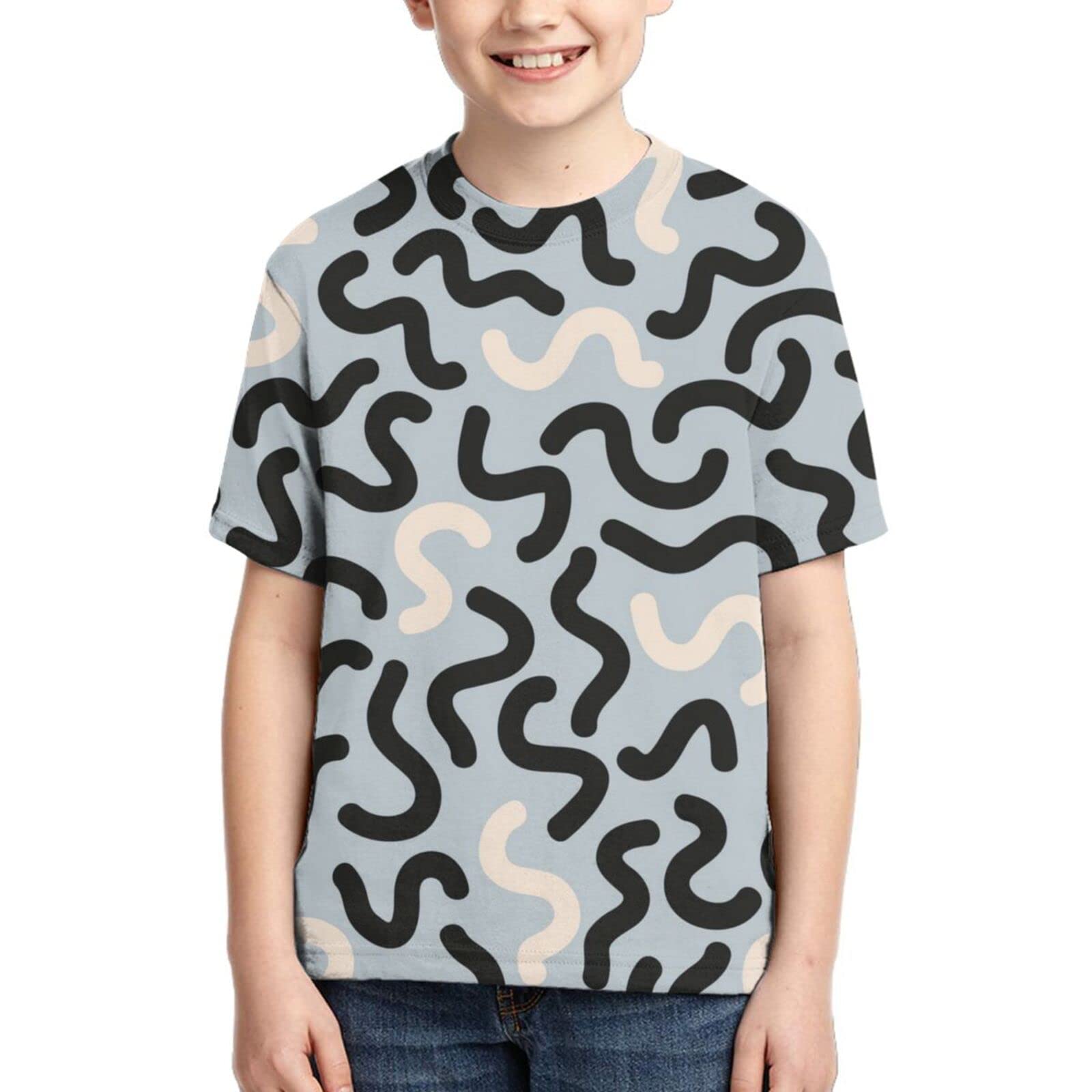 **Black and White Striped Boys' Short Sleeve T-Shirt | Kids Crew Neck Tee | Youth Graphic Print Top for Casual Wear, School & Play**