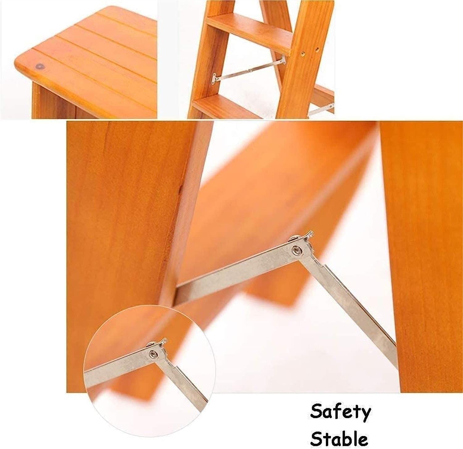 OKUOKA Portable Wooden Step Stool - Foldable Kitchen Ladder Stool, Dining Chair with Sponge Cushion, High Step Stool for Library, Home & Office Use - Perfect for Reaching High Shelves, Cooking & Storage Access