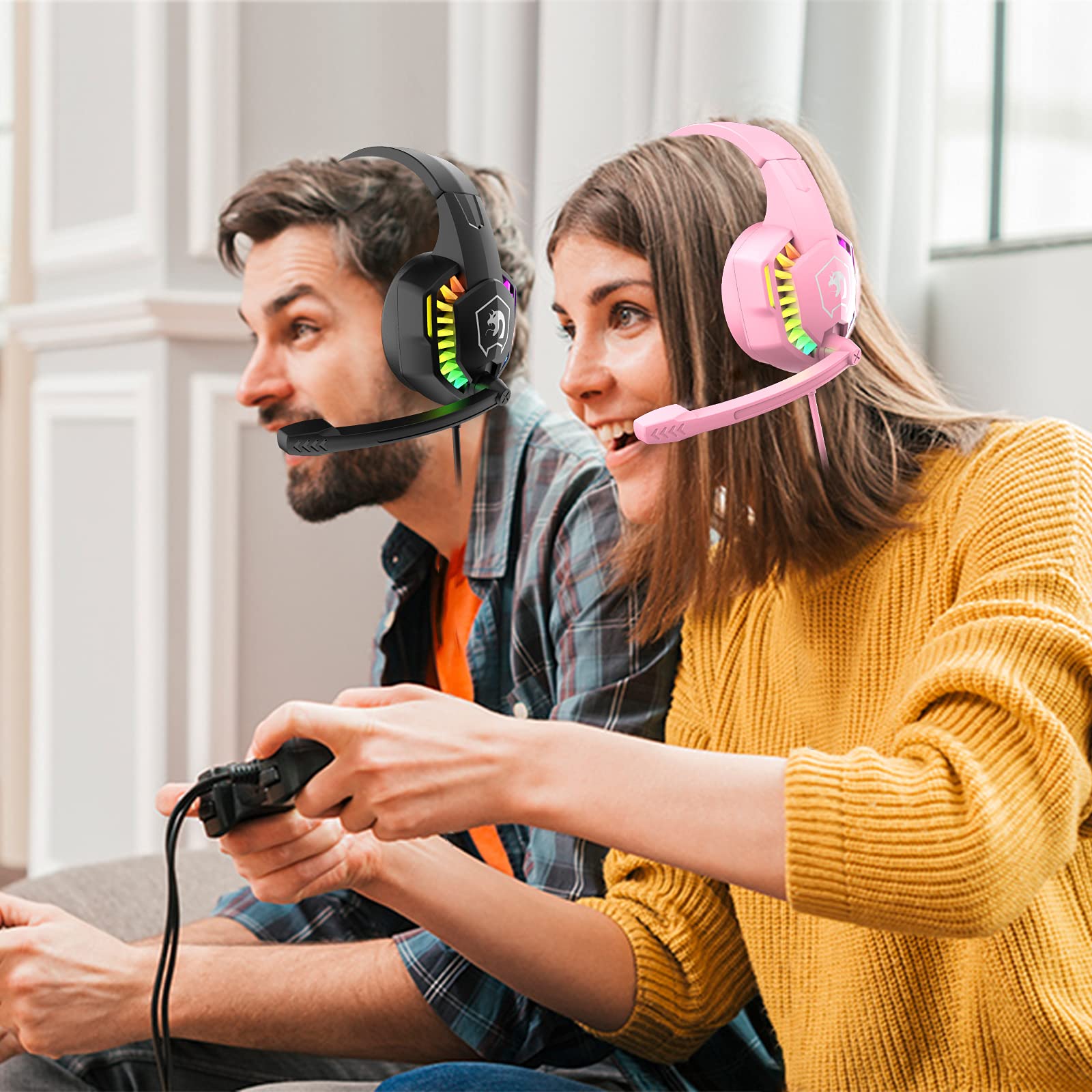 RGB Gaming Headset with Noise-Canceling Mic - Stereo Sound, Deep Bass & Memory Foam Earcups - Wired Over-Ear Headphones for PS5, Xbox Series X/S, Switch, PC, Mac - Perfect for FPS, Streaming & Music (Black)